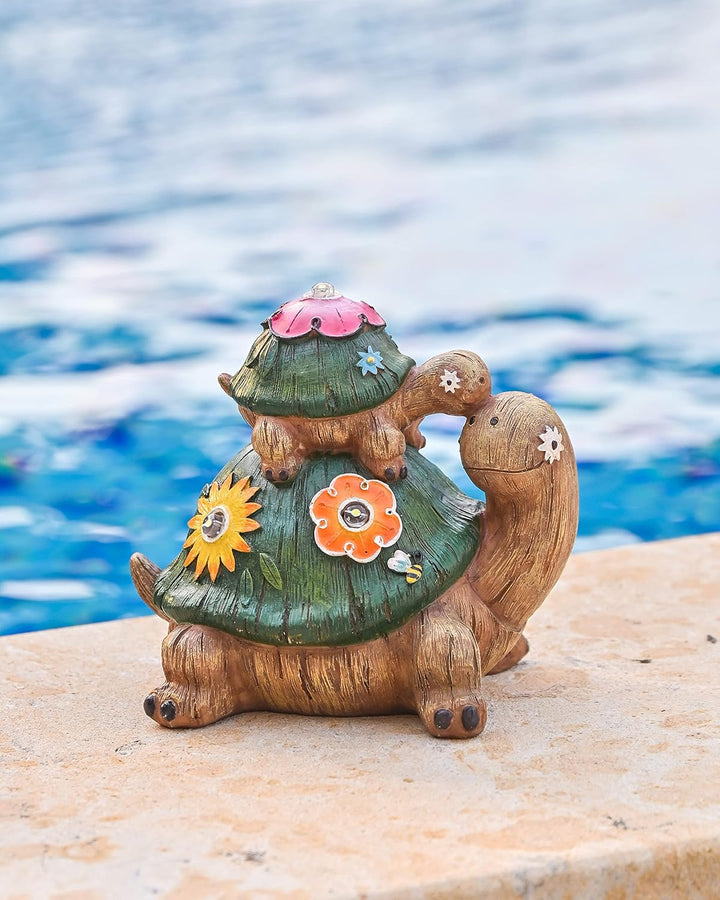 TERESA'S COLLECTIONS Gartendeko für Draussen Schildkröten Mutter und Baby Gartenfiguren Wasserfest S