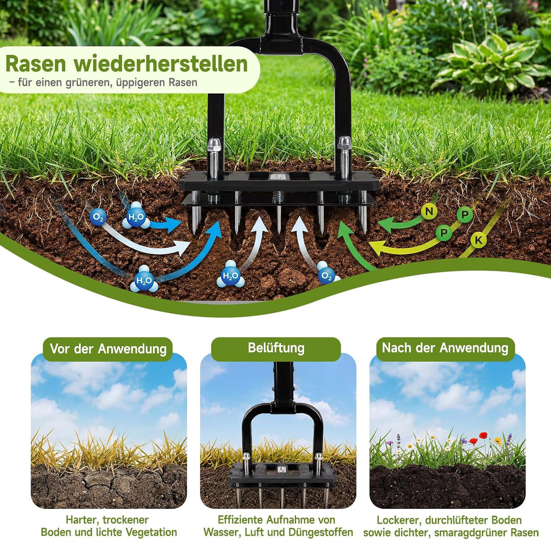 HAUSPROFI Innovative Rasenlüfter Manuell, 15 Spikes Aerifizierer für Rasen,6 Federn Rasen Aerifizier