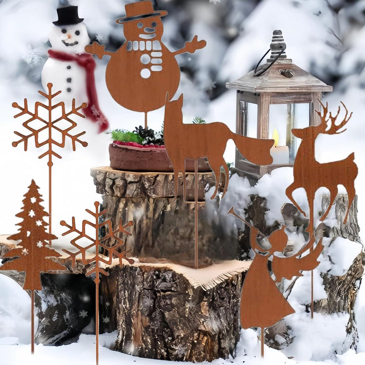 22PCS Garten Roststecker Metall Adventskranz Rost Dekostecker Winterwald Rost Gartendeko Stecker Ros