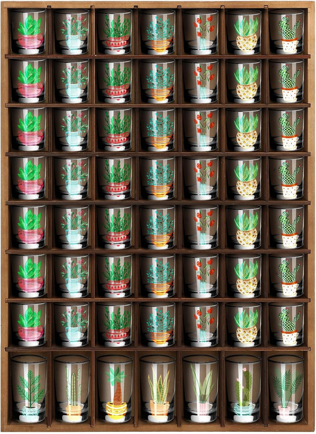 Barydat Schnapsglasvitrine aus Holz, 56 Fächer, Wandmontage, rustikaler Barschrank (Braun, 1 Stück)