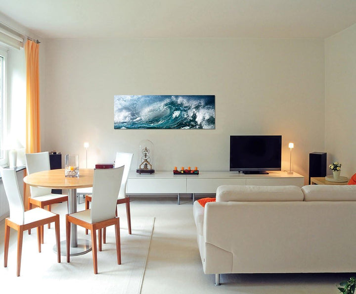 Paul Sinus Art Panoramabild auf Leinwand und Keilrahmen 120x40cm Ozean Meer Welle Wassertropfen