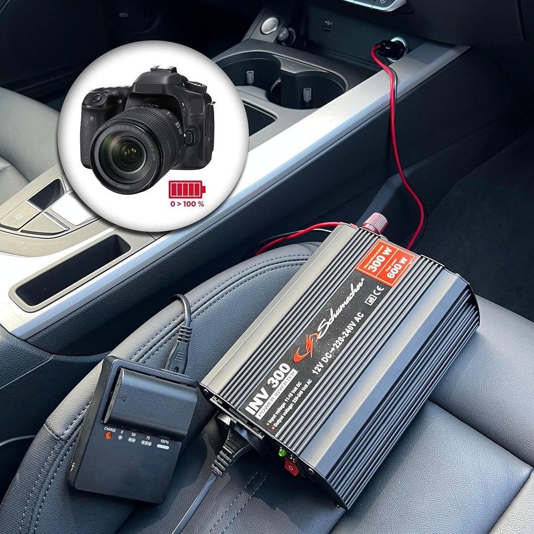 Schumacher INV 300 Spannungswandler Modifizierter Sinus-Wechselrichter 12V DC > 220V/240V AC - Dauer