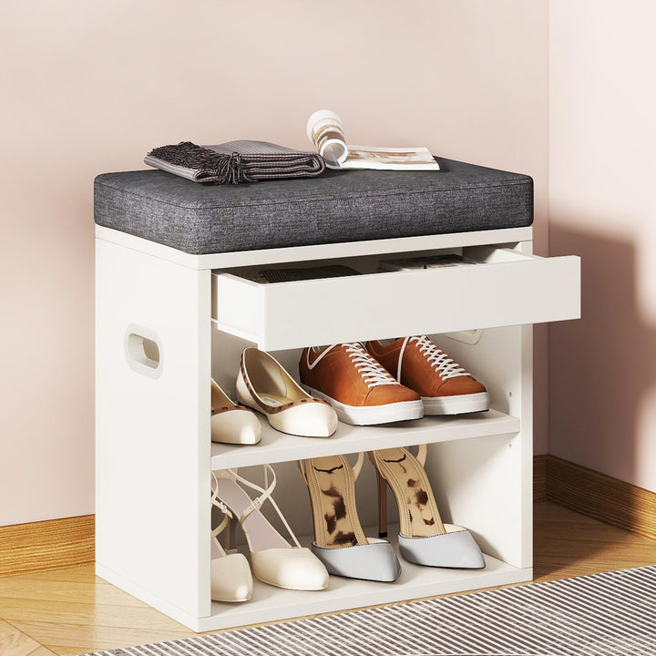 YMYNY Schuhbank mit Sitzfläche und Schublade, 2-Stufig Schuhschrank mit sitzbank, Schuhregal Klein m