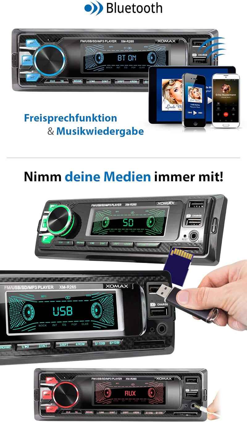 XOMAX XM-R265 Autoradio mit Bluetooth Freisprecheinrichtung I Smartphone Ladefunktion über 2. USB An