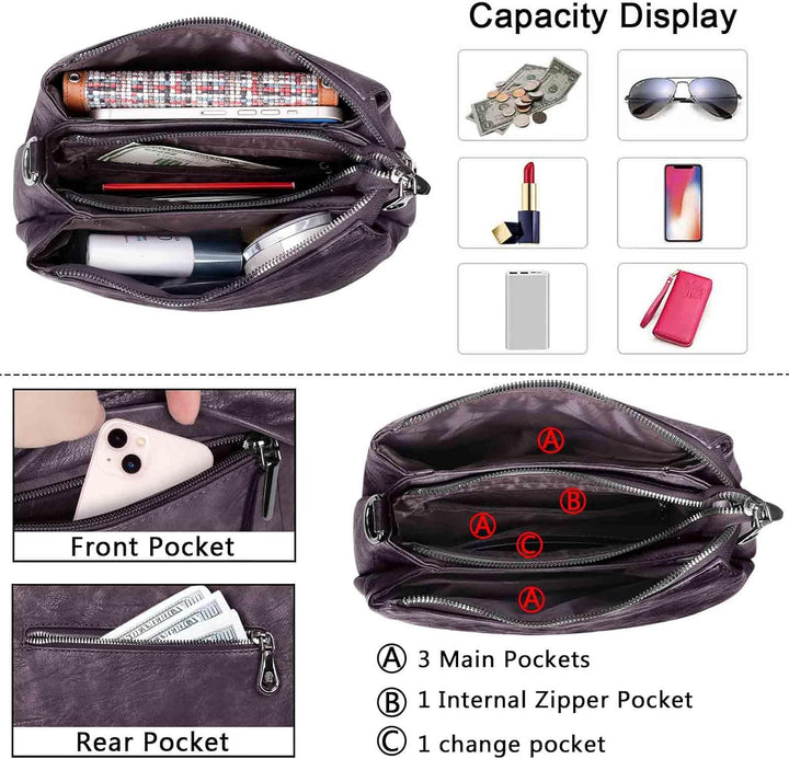 HUA ANGEL Mittelgross Handtasche Damen UmhäNgetasche Echt Leder Mit Mehreren Fächer Für Handy Und Po