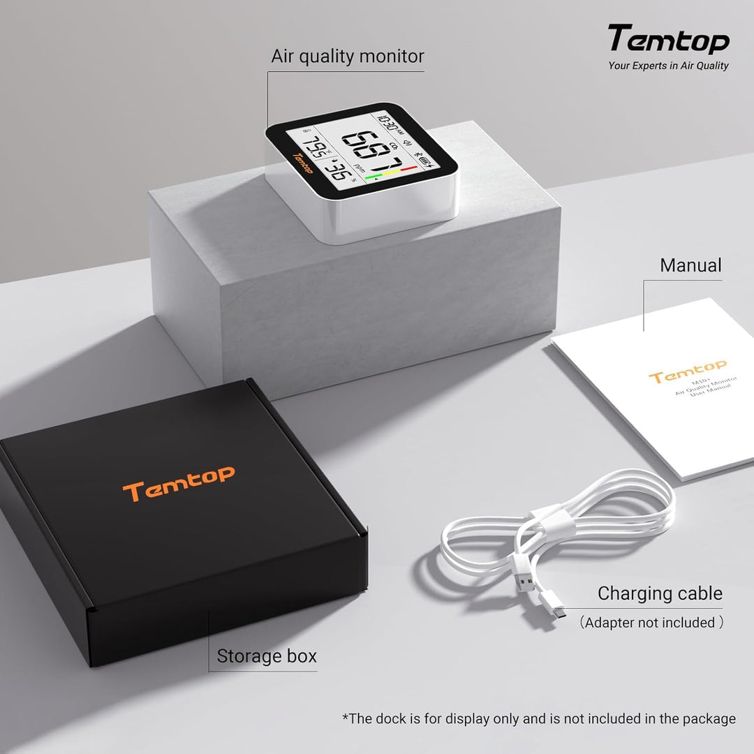 Temtop CO2 Bluetooth Messgerät Raumluft Mit App-Verbindung, Echtzeit CO2 Überwachung, Temperatur & L