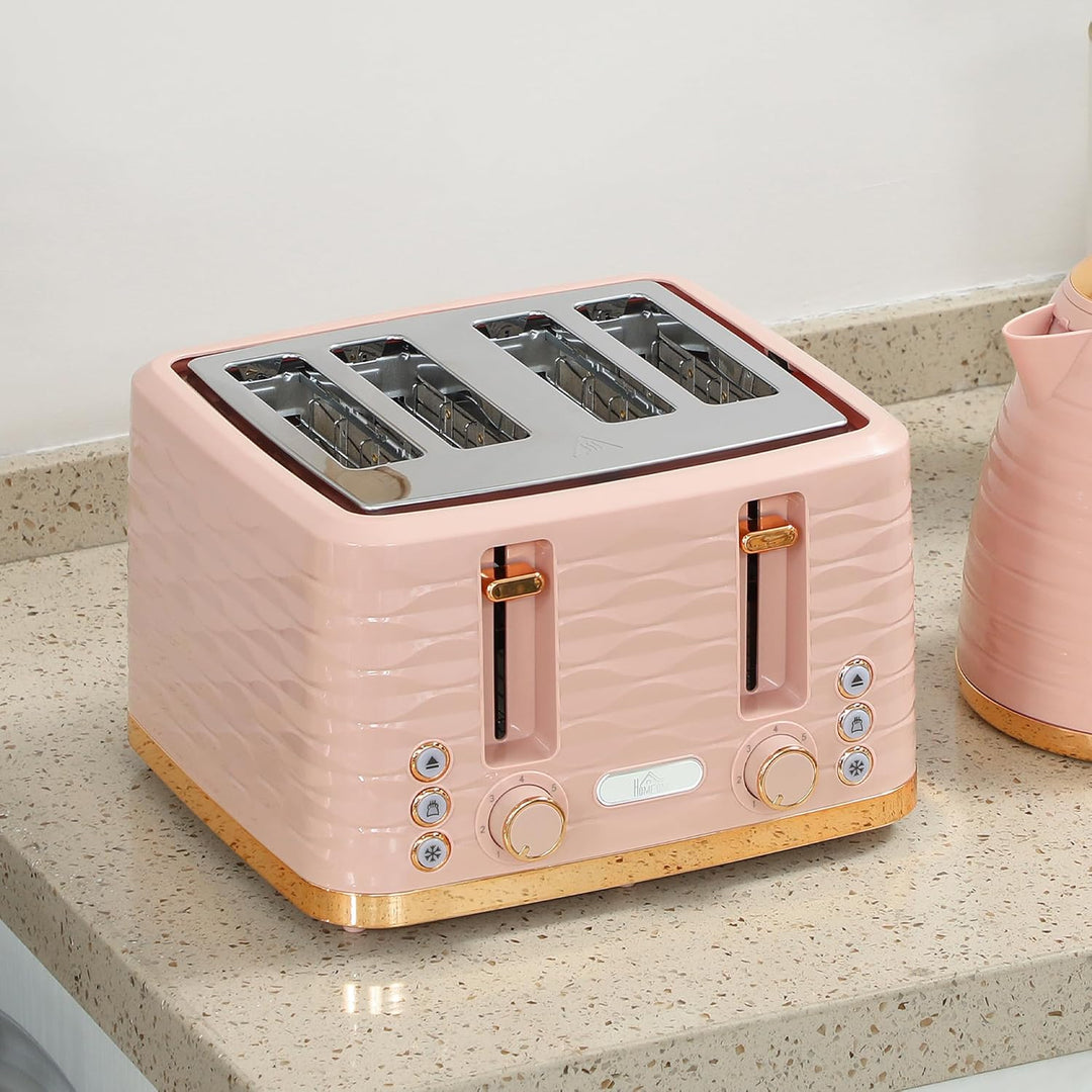 HOMCOM Wasserkocher Toaster Set Frühstück-Set mit 1,7L Wasserkocher, 4 Scheiben Toaster, 2200 W, 7 B