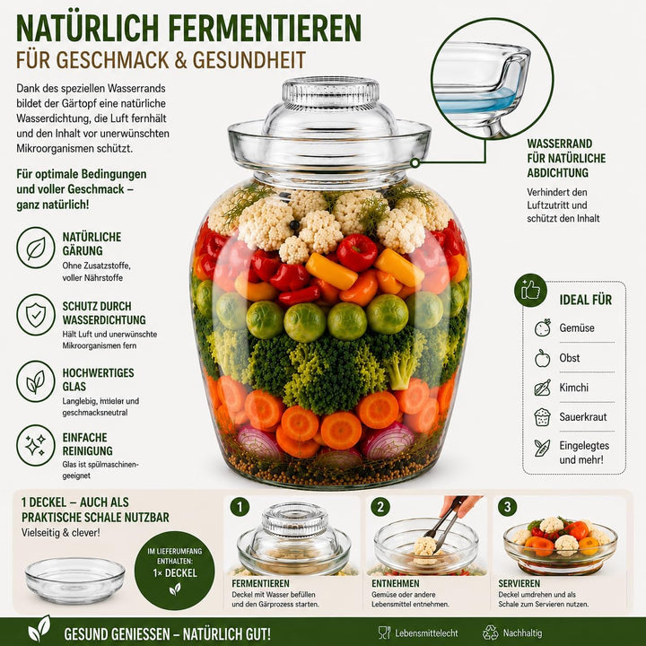 Kimchi -Glas Gärglas mit breiter Öffnung und Wasserverschluss Fermentieren Topf Gemüse Glastopf Glas