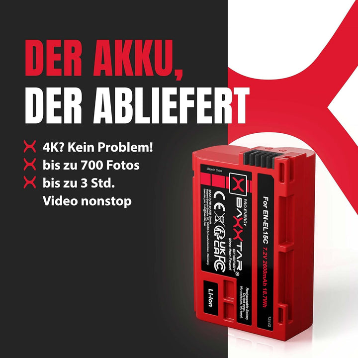 Baxxtar EN-EL15c 2600mAh Kamera Akku (EN-EL15c EN-EL15b EN-EL15) kompatibel mit Nikon Z5 Z6 II Z7 II