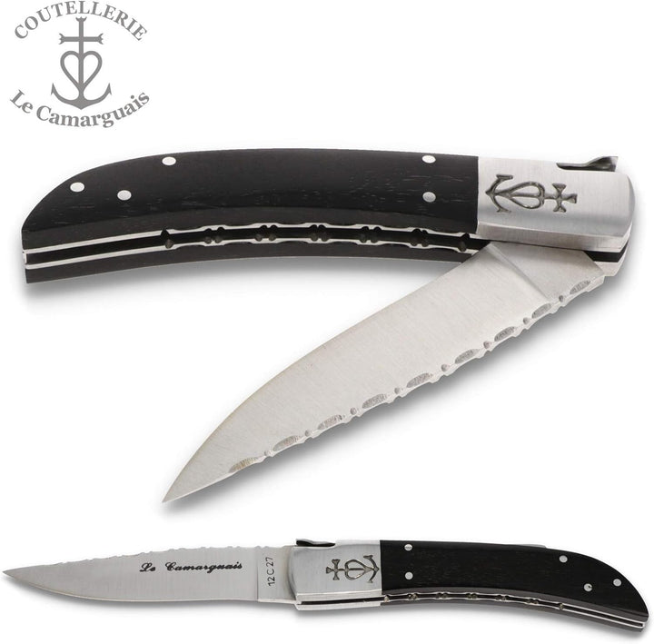 Le Camarguais 12 cm Taschenmesser 20033C - Holz Griffschalen Ebenholz - Klinge 10 cm Stahl 12C27-1 B