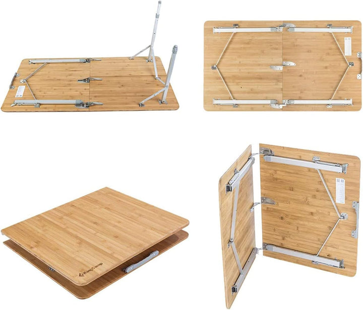 KingCamp Bambus Falt Tisch Camping Klapptisch Garten Alu Holz 3 Höhen Verstellbar