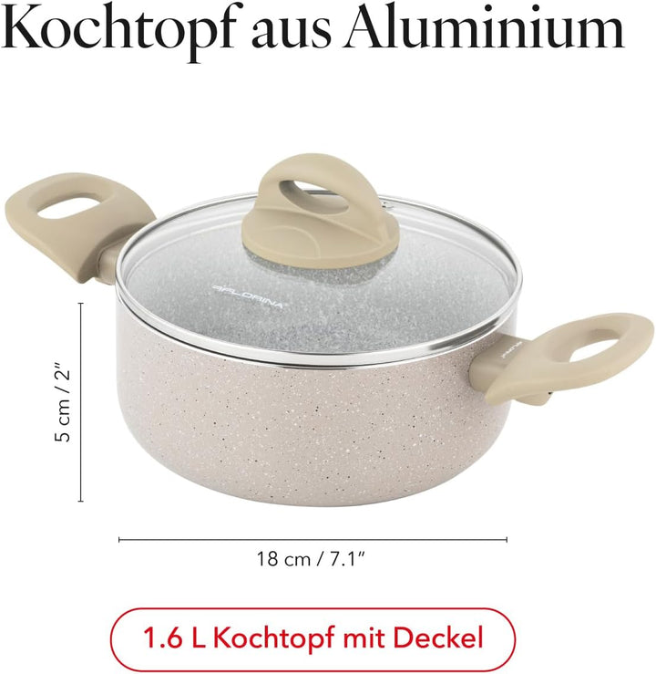 FLORINA Aluminiumtopf ISLA 1,6L I 18 cm I Aluminium Kochtopf mit Antihaftbeschichtung I Schnelles un