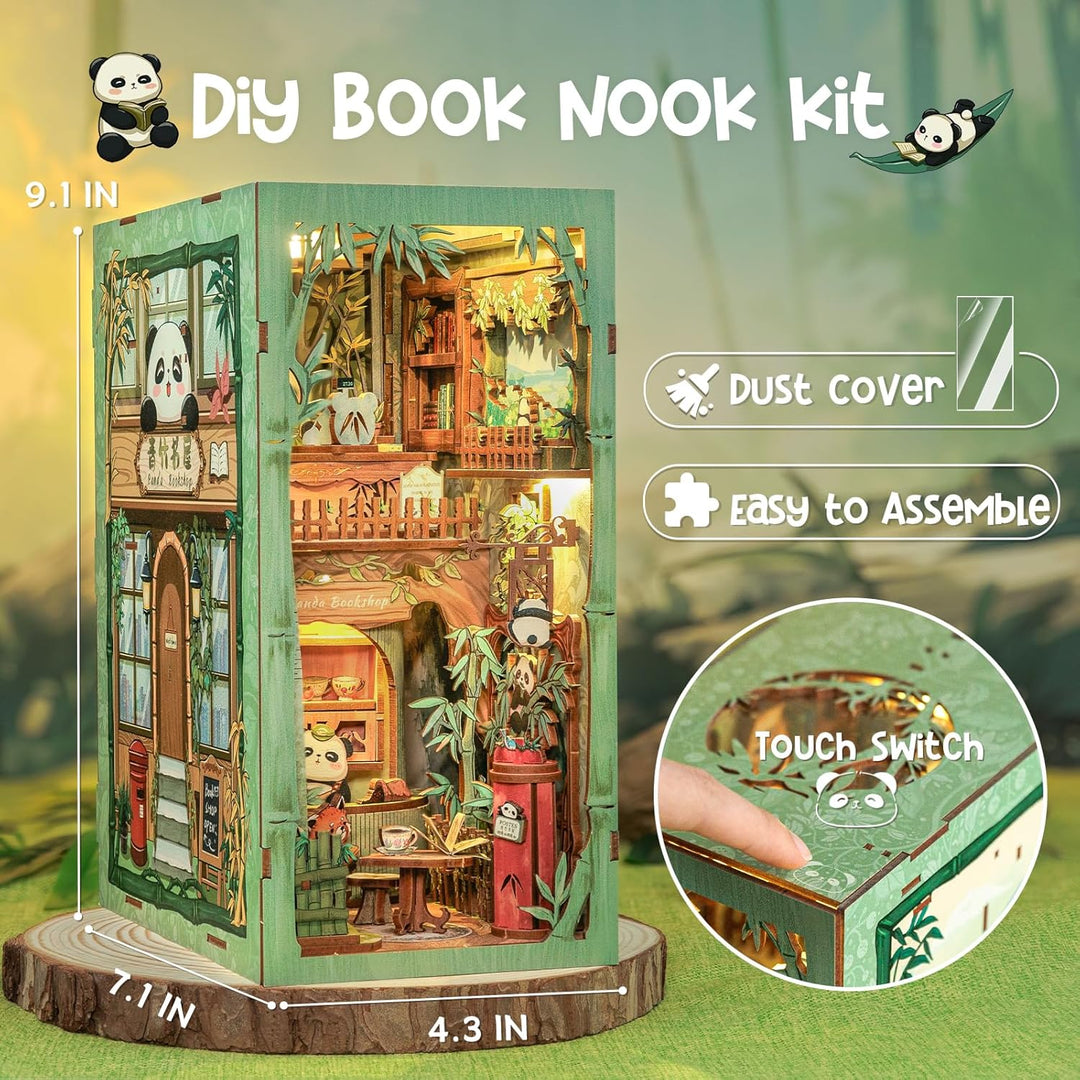 CUTEBEE DIY Book Nook Puppenhaus Kit mit Staubschutz und LED-Licht -DIY Miniatur Haus Kit,Holzkunst