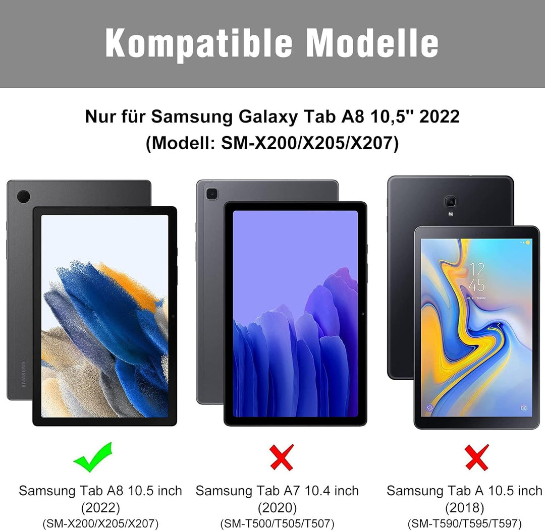 Samsung Galaxy Tab A8 Hülle mit Tastatur, QWERTZ Deutsches Layout Bluetooth Tastatur mit Stifthalter