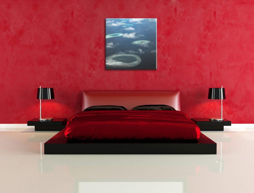 Pixxprint Trauminsel im Meer schwarz/weiss, Format: 70x70 auf Leinwand, 70x70