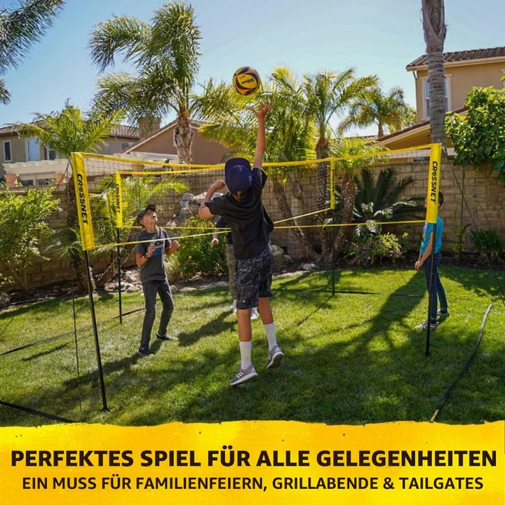 CROSSNET Viereckiges Volleyballnetz und Hinterhofspiel, komplettes Set mit Rucksack und Ball für Kin