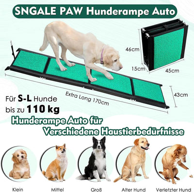 170cm Hunderampe,Hunderampe Auto Klappbar mit Rutschfester Teppichoberfläche,Hundetreppe Auto für SU