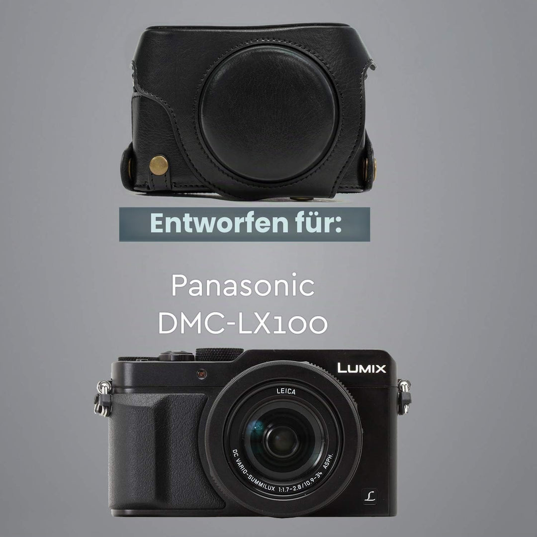 MegaGear Panasonic Lumix DMC-LX100 Ever Ready Leder Kamera-Case mit Trageriemen und Batteriezugang s