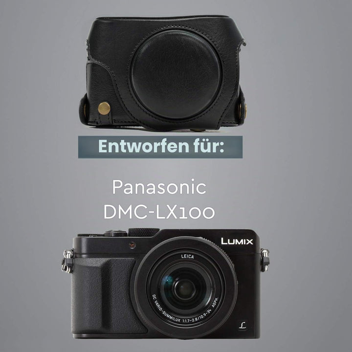 MegaGear Panasonic Lumix DMC-LX100 Ever Ready Leder Kamera-Case mit Trageriemen und Batteriezugang s