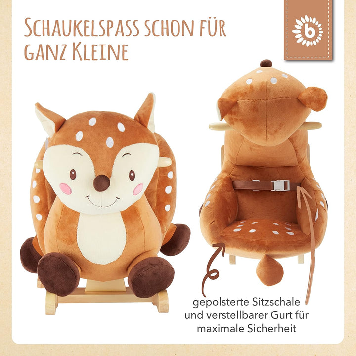 Bieco Plüsch Schaukeltier REH Lina, 60 cm | Kinder Schaukelstuhl mit Sicherheitsgurt | Schaukel | Kl