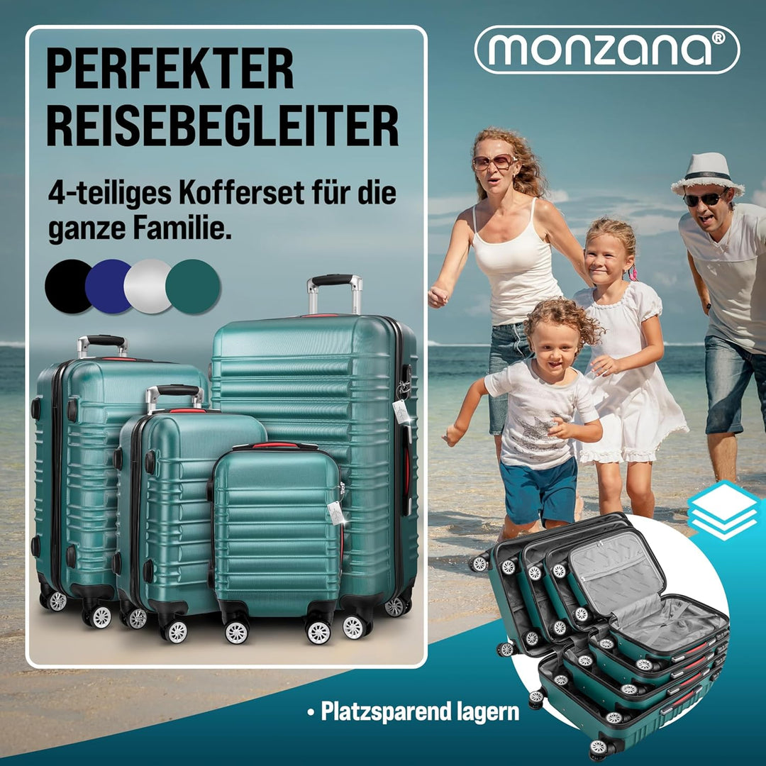 MONZANA® 4tlg Kofferset Schloss Organizer Kofferwaage Gurt Gel-Griffe Zwillingsrollen Standfüsse Tro