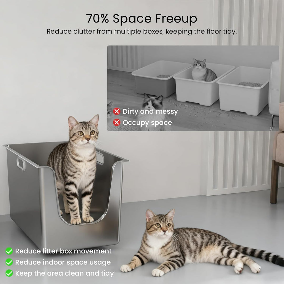 PTLOM Lebensmittelechtes Katzenklo Edelstahl XXL Katzentoilette 30cm Hohe Ränder Rostfrei,Auslaufsic