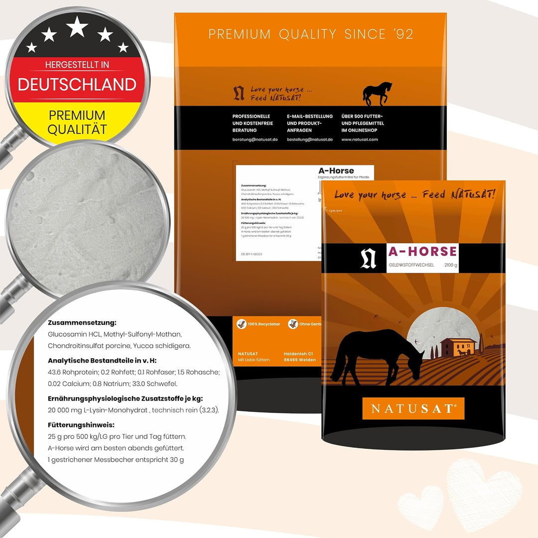 Natusat A-Horse 2100 g | mit Glucosamin, MSM, Chondroitin und L-Lysin | Für Pferdegelenke