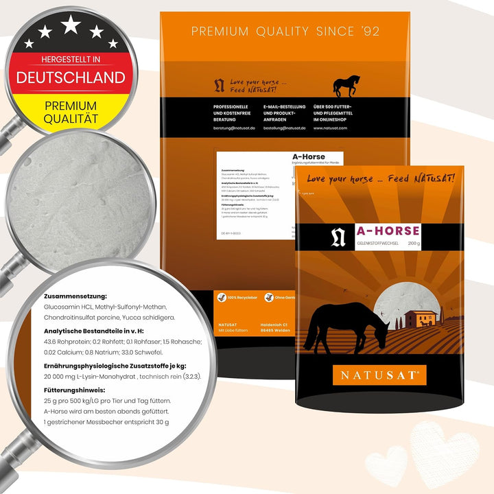 Natusat A-Horse 2100 g | mit Glucosamin, MSM, Chondroitin und L-Lysin | Für Pferdegelenke