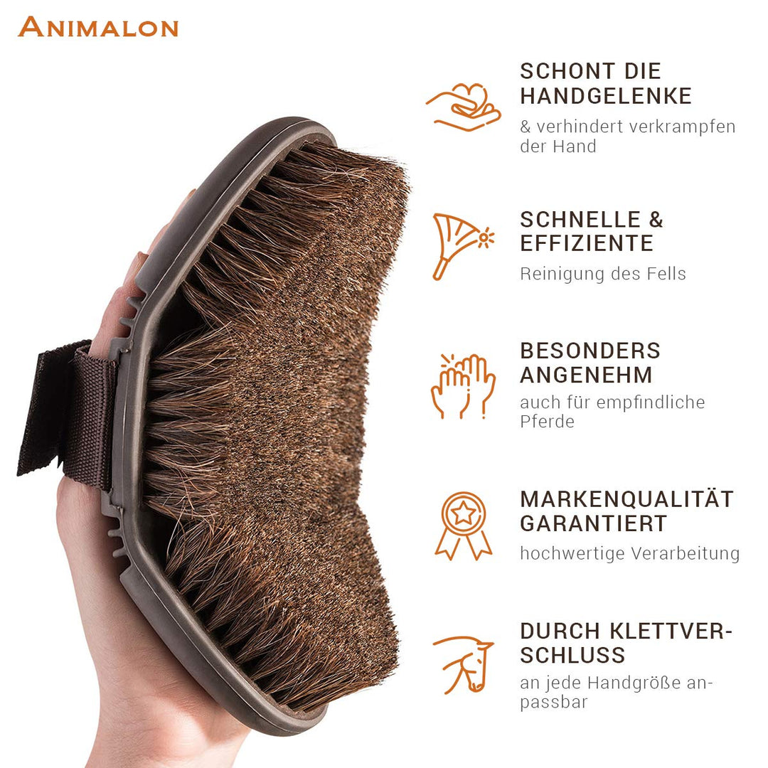 Animalon CareFlex Rosshaar-Kardätsche | Flexible & Ergonomische Pferde-Bürste mit Klettverschluss fü