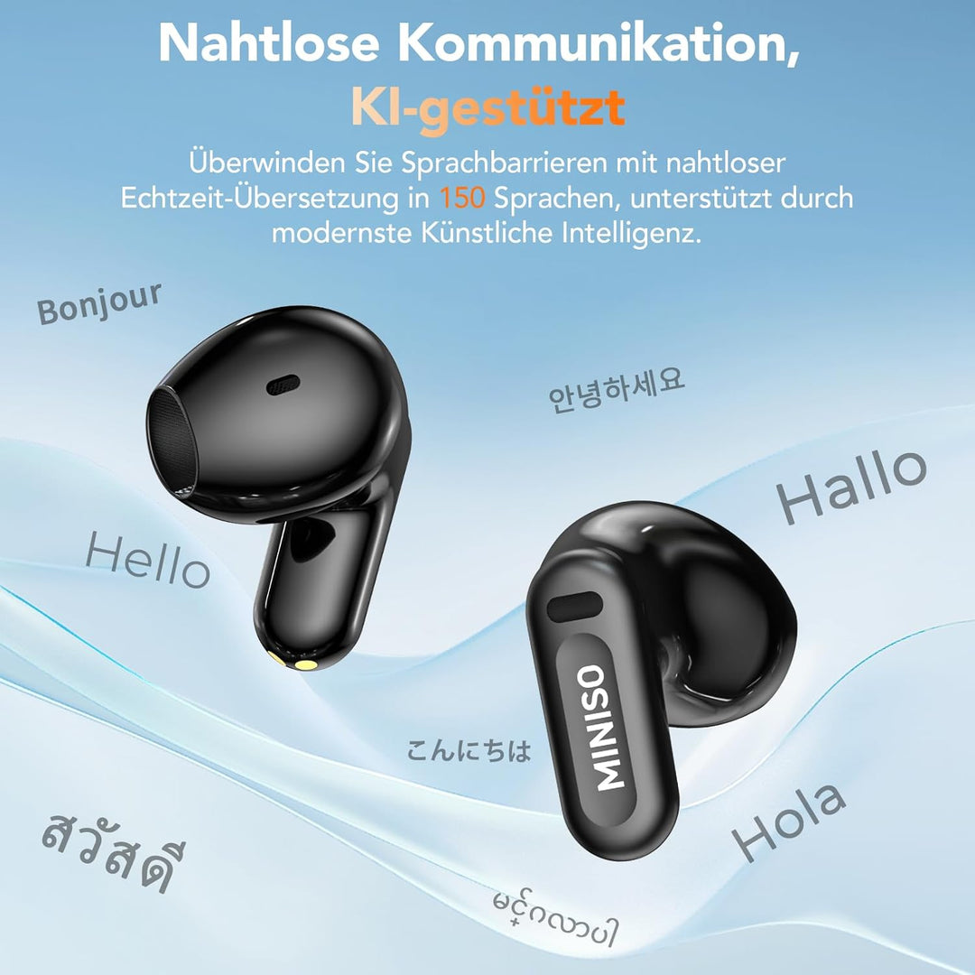 MINISO MS109 AI Kopfhörer Übersetzer, Bluetooth 6.0 Übersetzungskopfhörer in Echtzeit mit Spiegel De