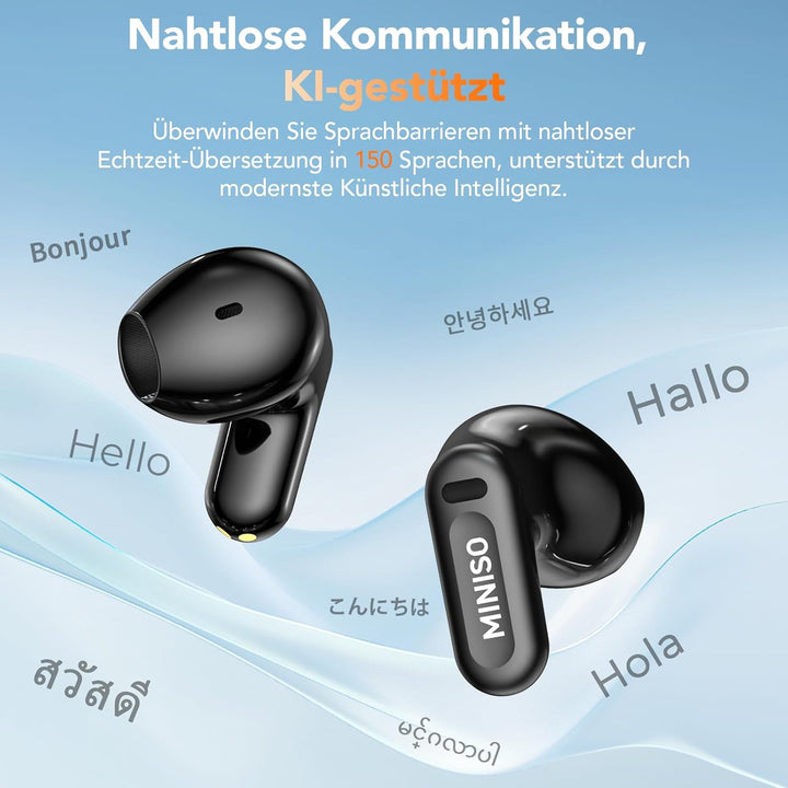 MINISO MS109 AI Kopfhörer Übersetzer, Bluetooth 6.0 Übersetzungskopfhörer in Echtzeit mit Spiegel De
