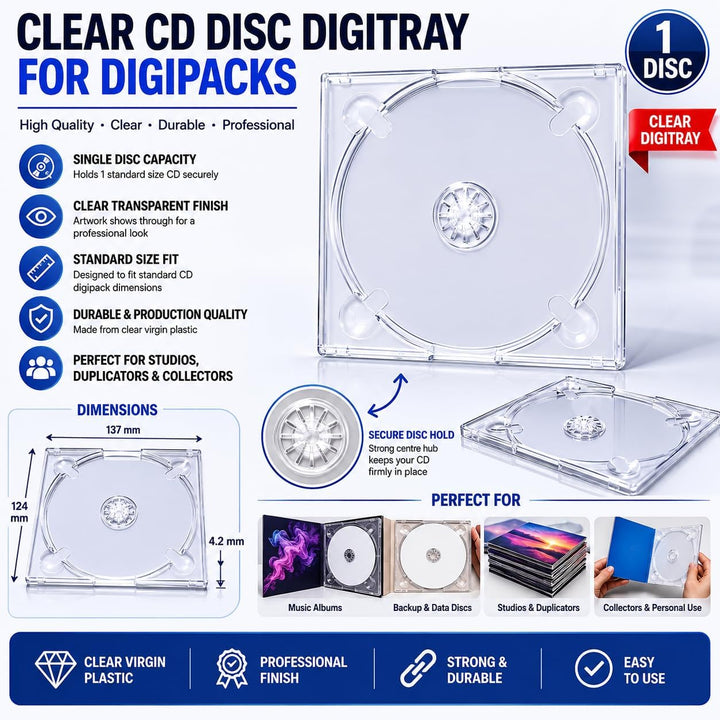 10 x Durchsichtiges CD-Disc-Digitray für Digipacks
