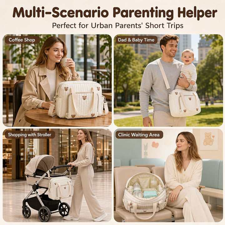 Wickeltasche Neugeborene gross, Mama Tasche Baumwolle mit Stickerei