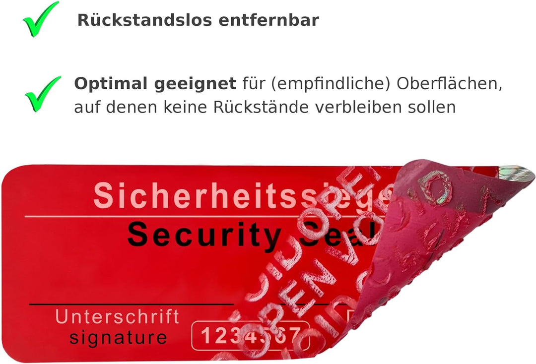 1000 Stk – Sicherheits-Siegel mit Seriennummer ohne Rückstände - 70x25mm rot, beschreibbar – Sicherh