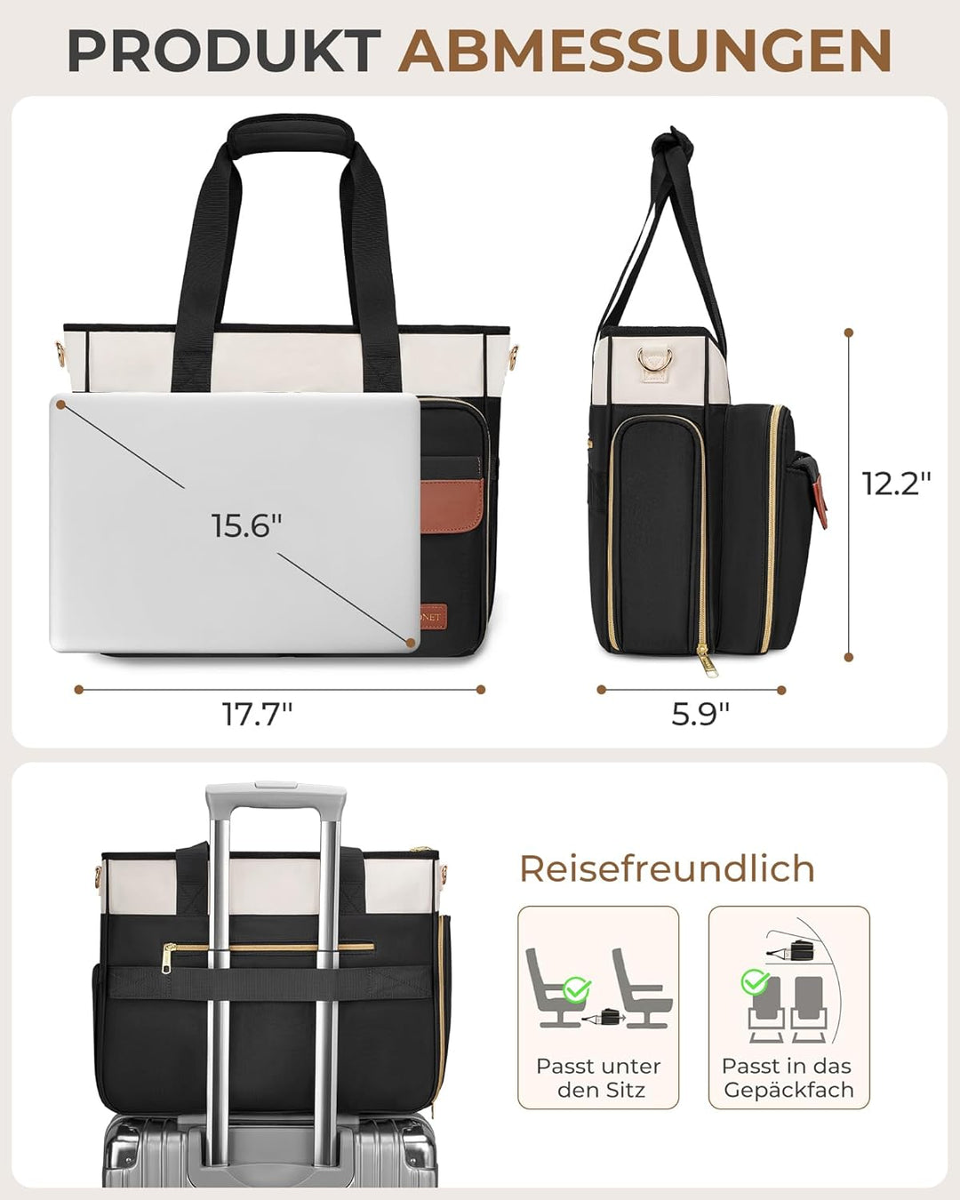 Ytonet Lehrertasche Damen Gross, Schützend Laptoptasche 15,6 Zoll mit Dokumentenmappe A4, Gross Arbe