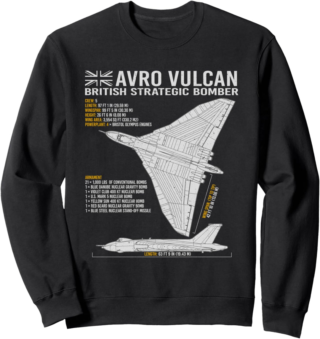 Vulcan Bomber RAF Airplane Aircraft War Plane Blueprint Sweatshirt