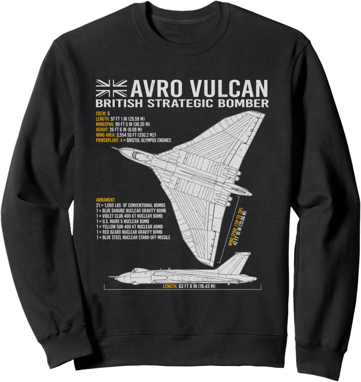 Vulcan Bomber RAF Airplane Aircraft War Plane Blueprint Sweatshirt