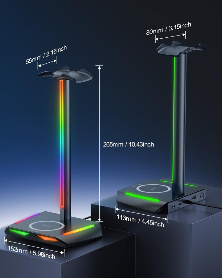 New Bee RGB Kopfhörer Ständer mit Wireless Ladegerät,Gaming-Headset-ständer Headset Halterung Wirele