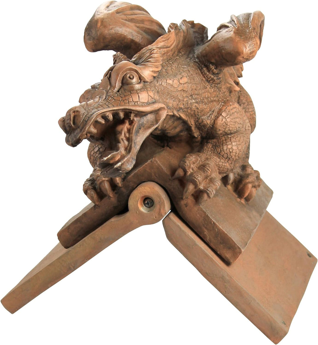 Design Toscano Apex, der geflügelte Drache, Skulpturaler Dachsitzer Garten, Garten