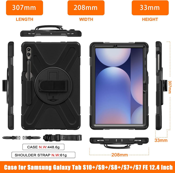 Gerutek Hülle für Samsung Galaxy Tab S9 FE+ Plus/Tab S9 Plus 12,4 Zoll 2023, Stossfeste Robust Schut