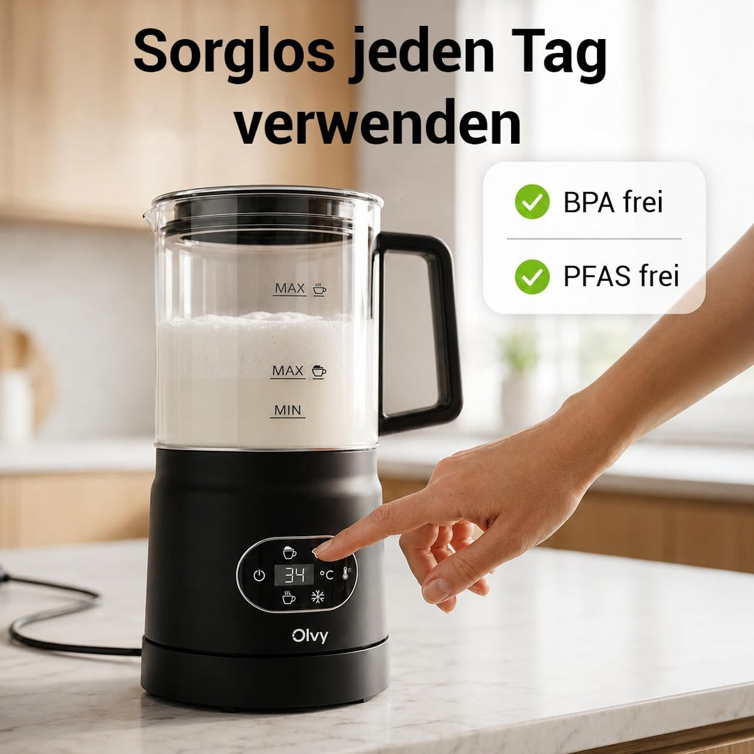 Olvy Milchaufschäumer Elektrisch 500W 3-in-1 Heiss Kalt Erwärmen Schwarz Black, Black