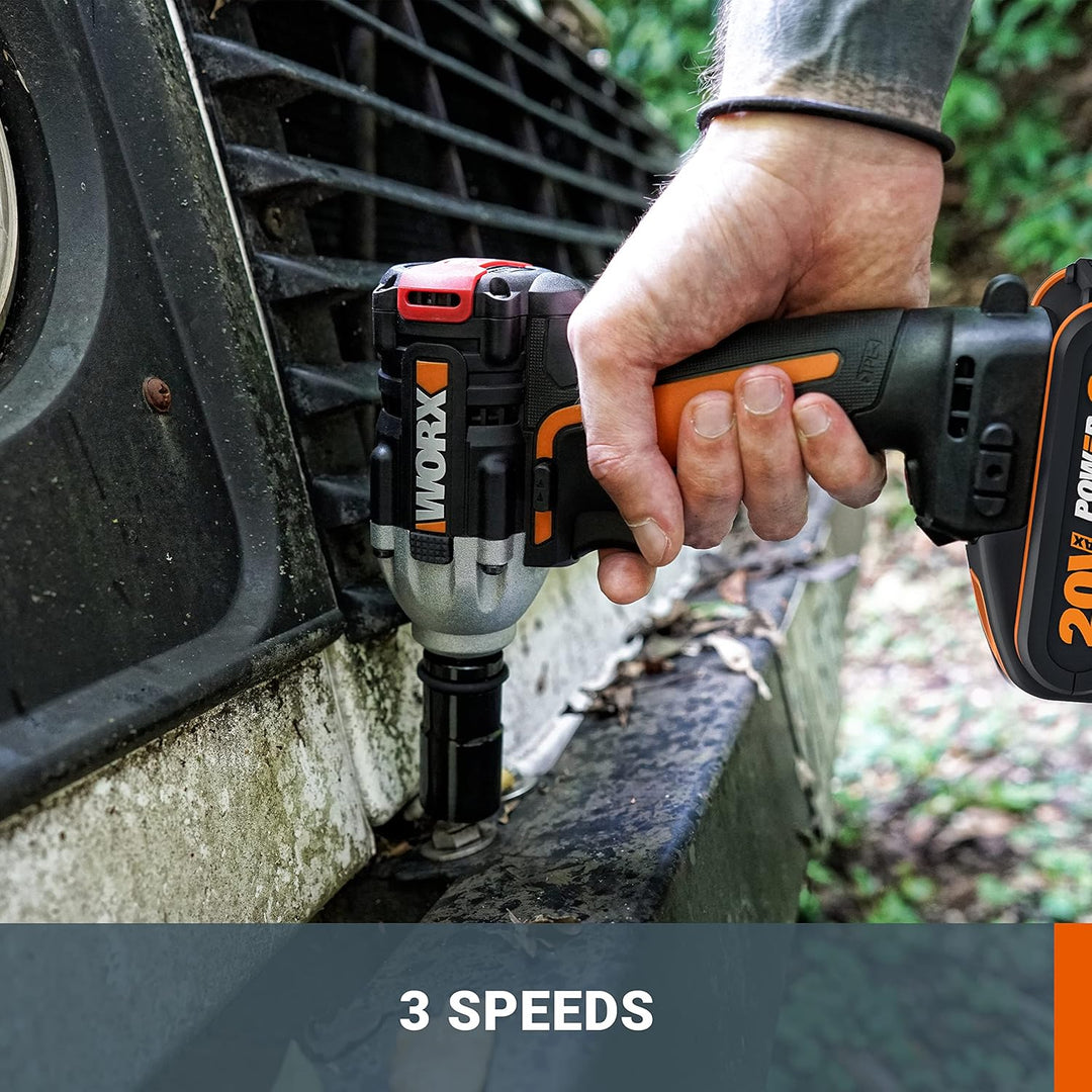 WORX WX272 NITRO Bürstenloser Akku Schlagschrauber 20V - 300Nm, Mit Variablem 3-Gang-Getriebe Und LE