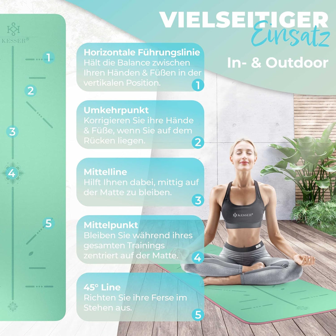 KESSER® Gymnastikmatte mit Tragegurt rutschfest TPE Yogamatte Gepolstert &amp; rutschfest Fitnessmatte,