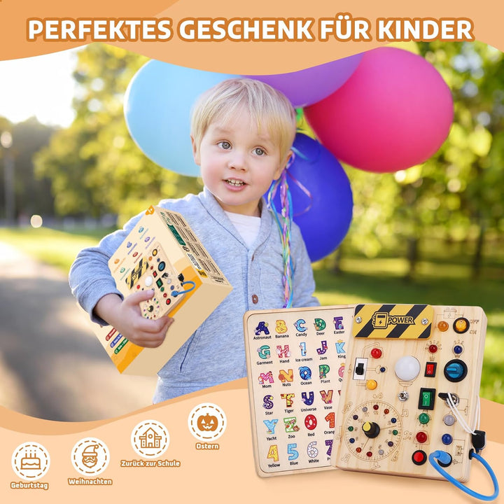 Busy Board Montessori Spielzeug Activity Board Sensorik Spielzeug Mit 10 Schaltern und 23 LED Lichte
