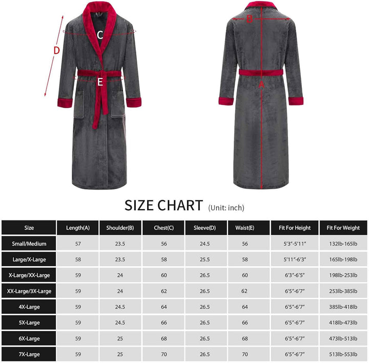 FashGudim Herren Bademäntel gross und gross in voller Länge Plüsch Fleece lange Robe Schal Kragen wa