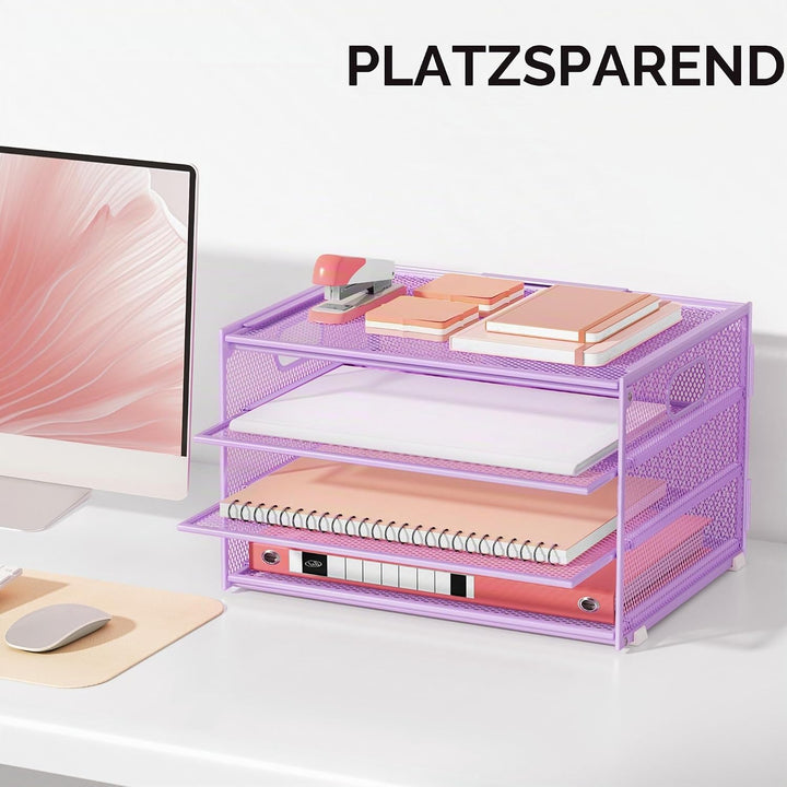 Marbrasse Schreibtisch Organizer,4-Stufiges Metall Netz-Briefablage mit Griff,Zeitungsordner,Papier