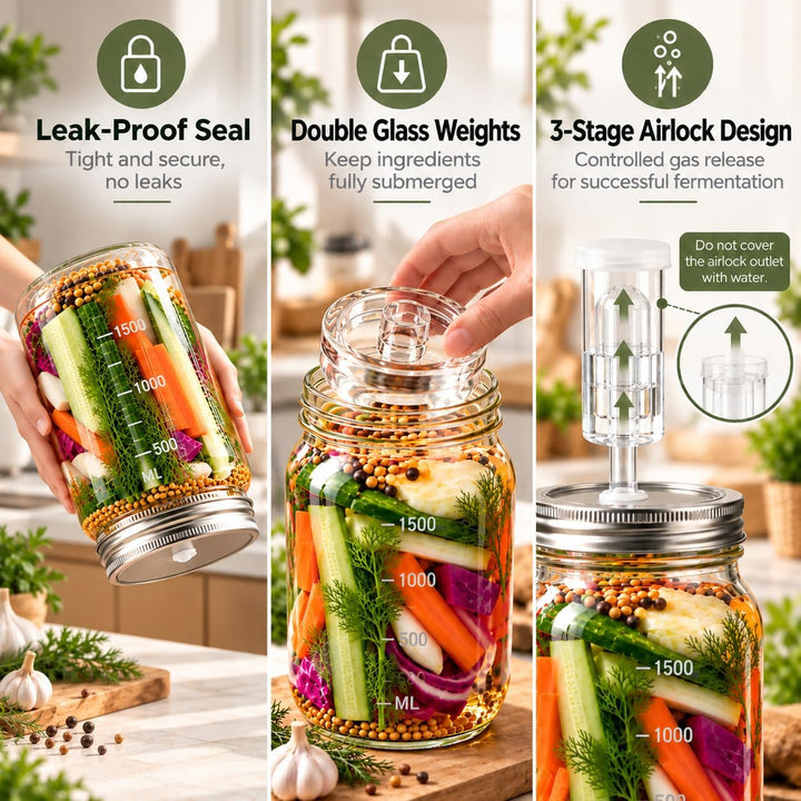 2er 2L Fermentierglas mit Gewicht &amp; Etiketten, Fermentiergläser für Kimchi