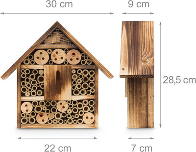 Relaxdays Insektenhotel gebrannt HBT 28,5 x 30 x 9 cm Bienenhotel aus Naturmaterialien als Unterschl