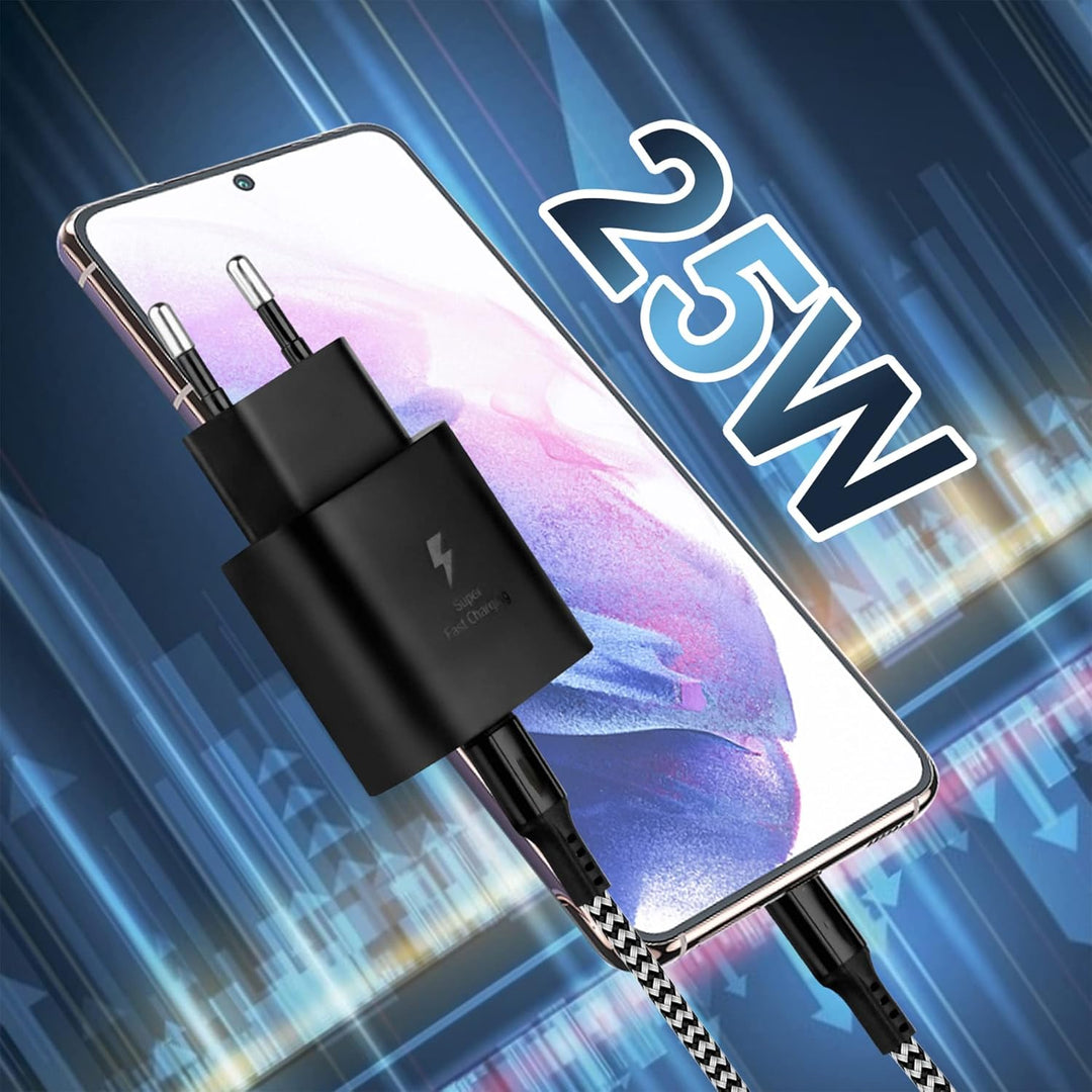 2-Pack Schnellladegerät für Samsung 25W Ladegerät, Typ C Nylon Ladekabel 2M für Samsung Galaxy S23 S