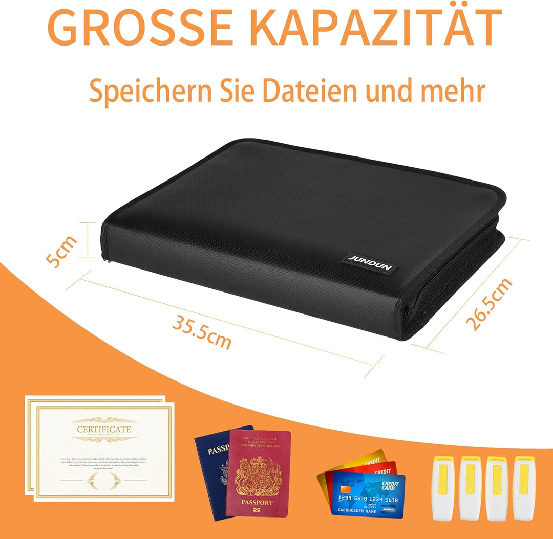 JUNDUN Feuerfest Dokumententasche - Fächermappe A4 Feuerfest mit mehreren Fächern - Dokumentenmappe